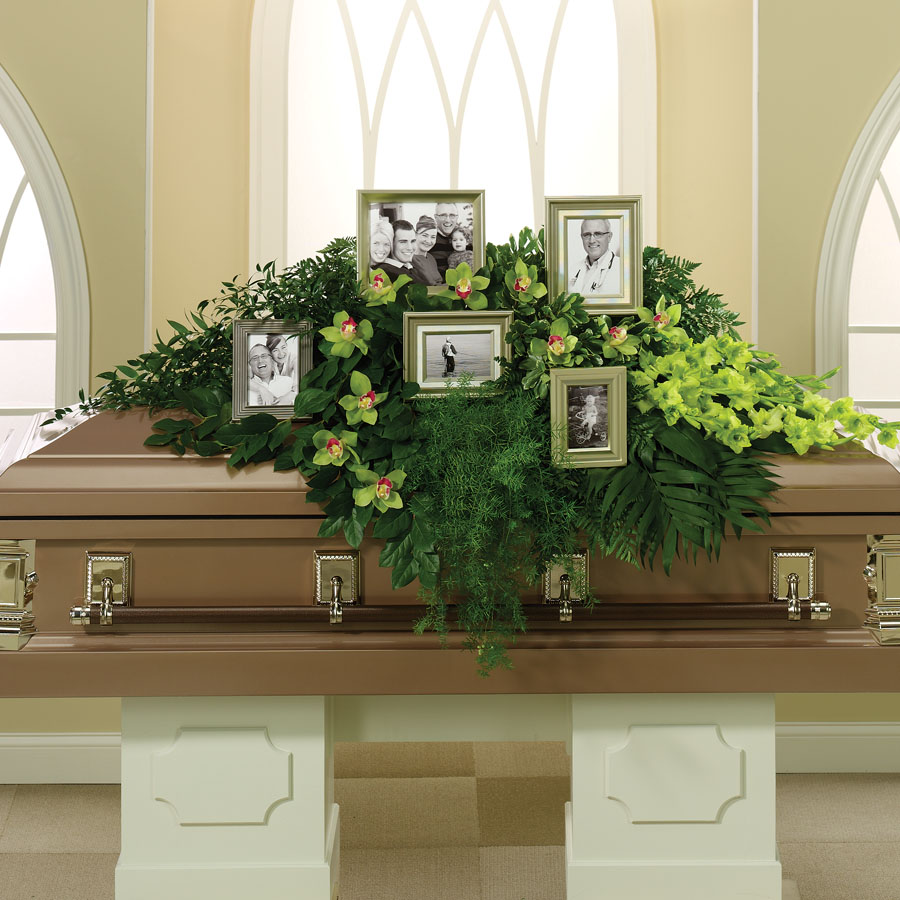 Everlasting memories casket spray the village greenery florist
